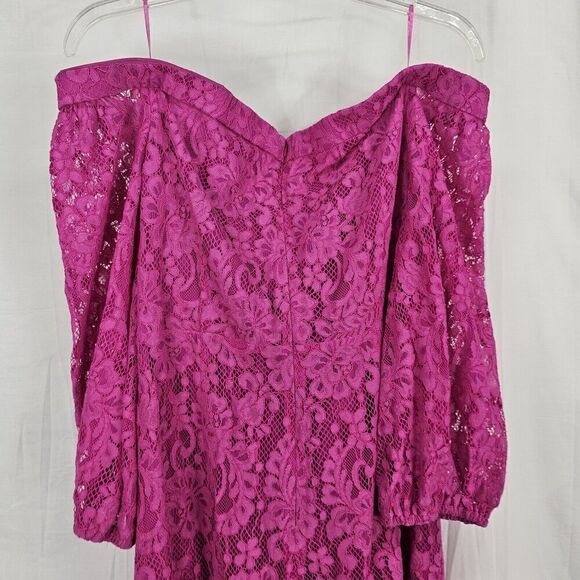 Trina Turk Azul Off The Shoulder Lace Dress in Brilliant Fushia Women's Size 12 - Picture 10 of 11